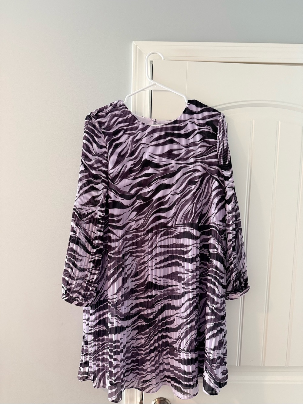Nine West Lilac and Black Zebra-Print Pleated Shift Dress